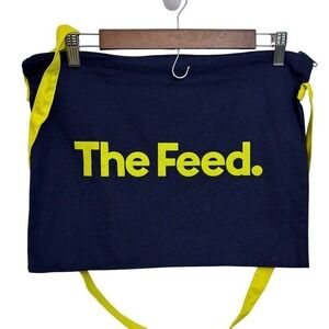 THE FEED Unisex Musette Bag Shoulder Strap  Zipper Navy Blue Yellow  16 x 13